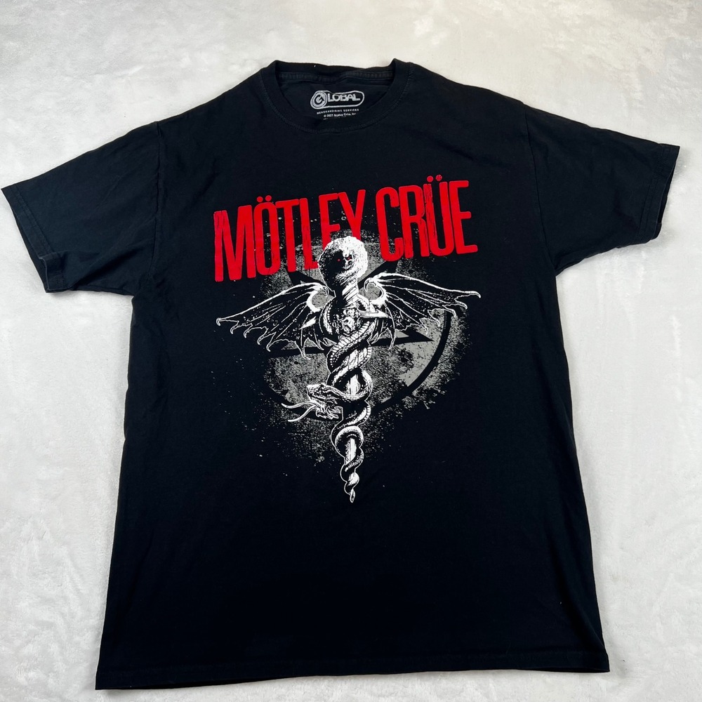 Motley Crue Snake Dagger Graphic T-Shirt Black Mens Medium Rock Band Tee 2021